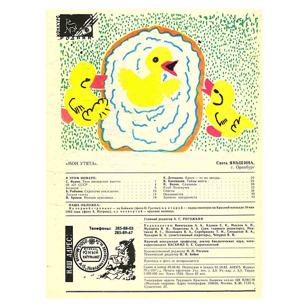 Журнал "Юный натуралист". Выпуск 11/ 1982 год